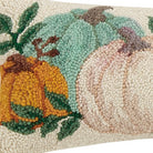 Pumpkin Festival Hooked Wool Fall Harvest Throw Pillow, close-up detail