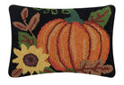 Pumpkin Sunflower Hooked Wool Fall Harvest Throw Pillow, 8x12 inch, front view