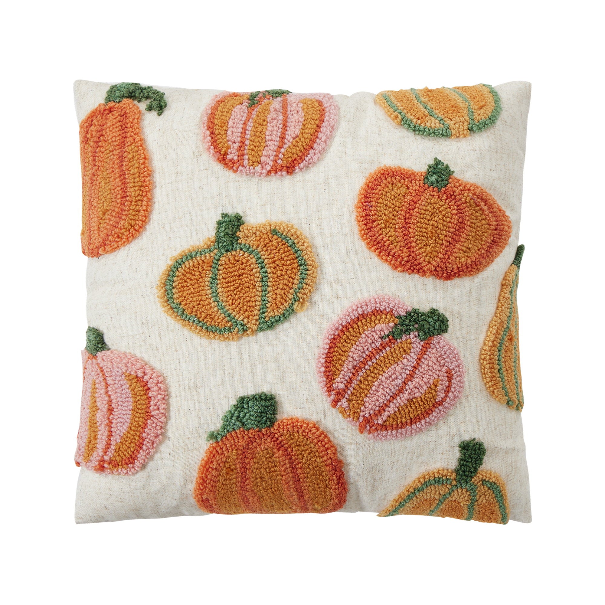 Pumpkins All Over Hooked Throw Pillow, 16x16 inch, front view