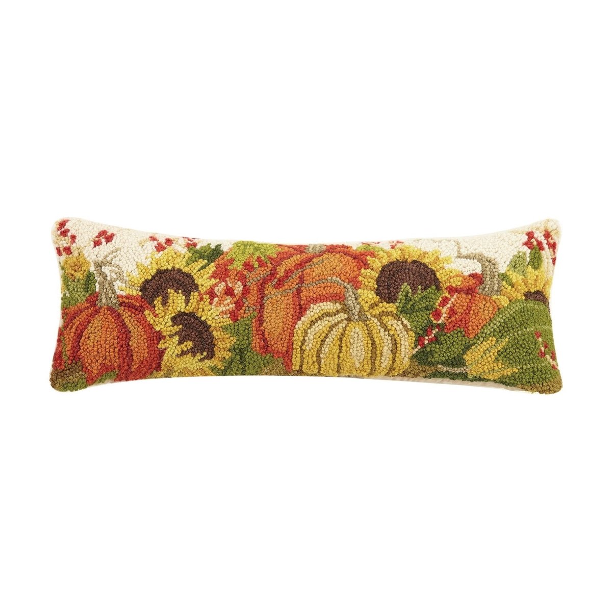 Pumpkins Cream Hooked Wool Throw Pillow, 8x24 inch, front view