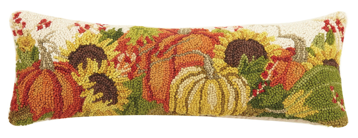 Pumpkins Cream Hooked Wool Throw Pillow, 8x24 inch, front view