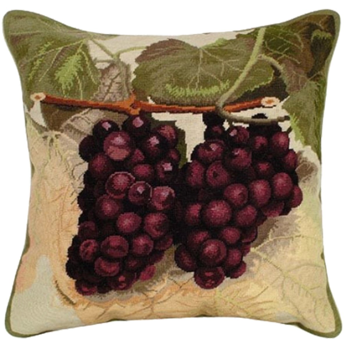 Purple Grape Vine Wine needlepoint throw pillow with artisan decorative design