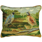 Quails Birds needlepoint throw pillow with rustic nature wildlife lodge design