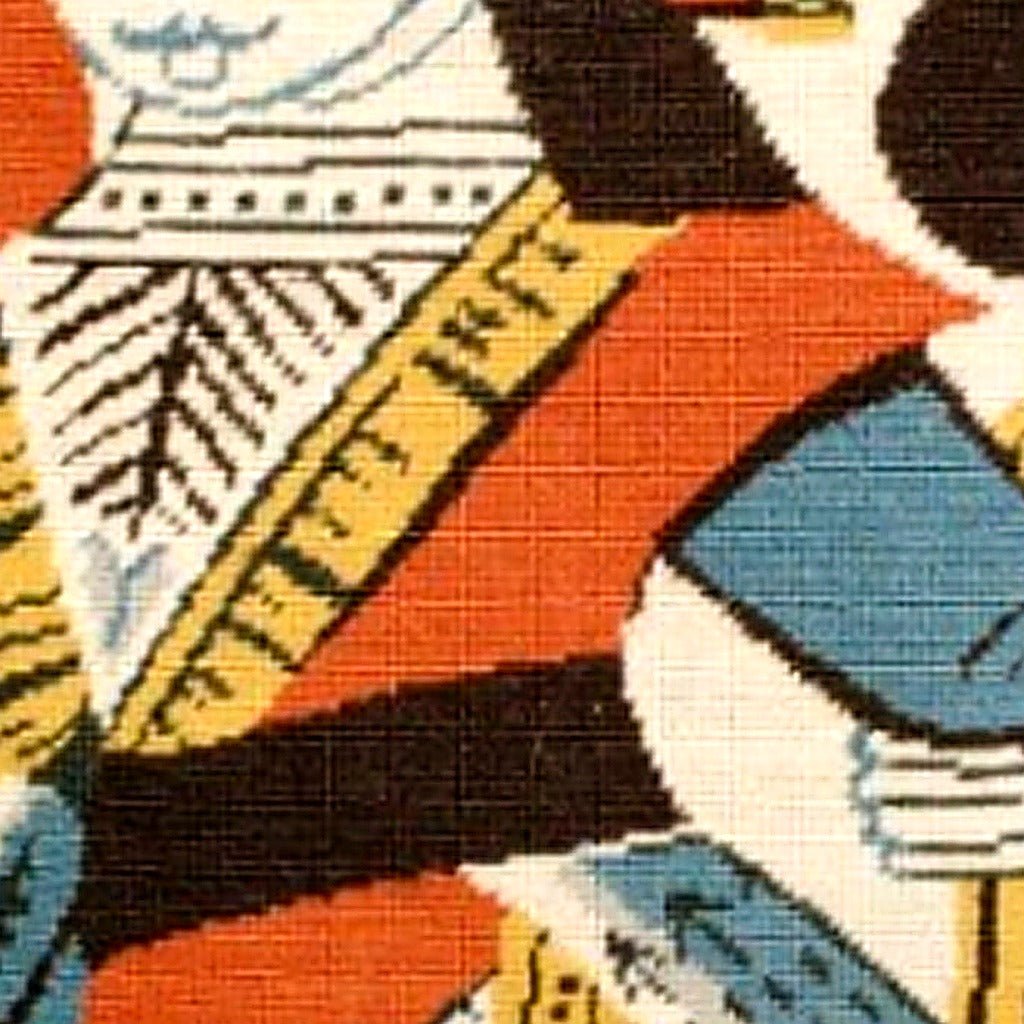Closeup of Queen of Spades Playing Card needlepoint throw pillow highlighting hand-stitched wool craftsmanship and fabric detail