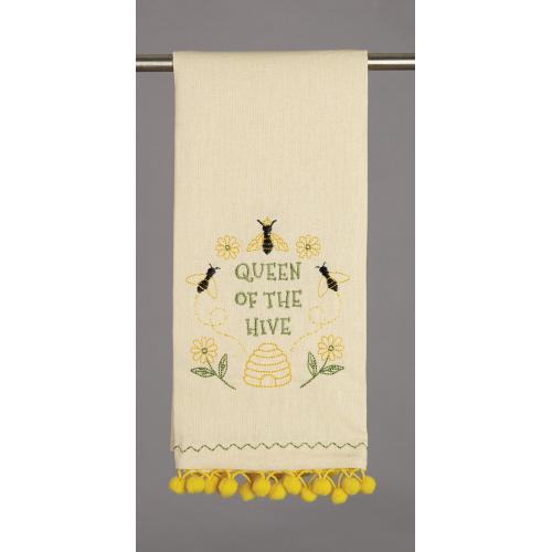 Queen of the Hive Embroidered Kitchen Towel, 15x22 inch, front view