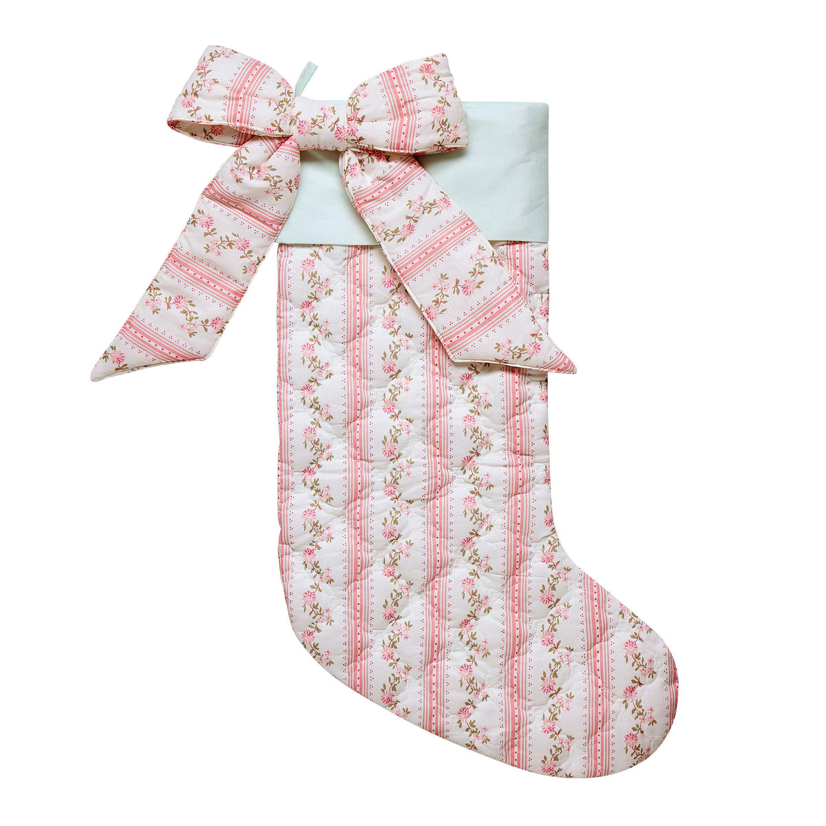 Quilted Cami Bow Christmas Stocking, 15x25 inch, front view
