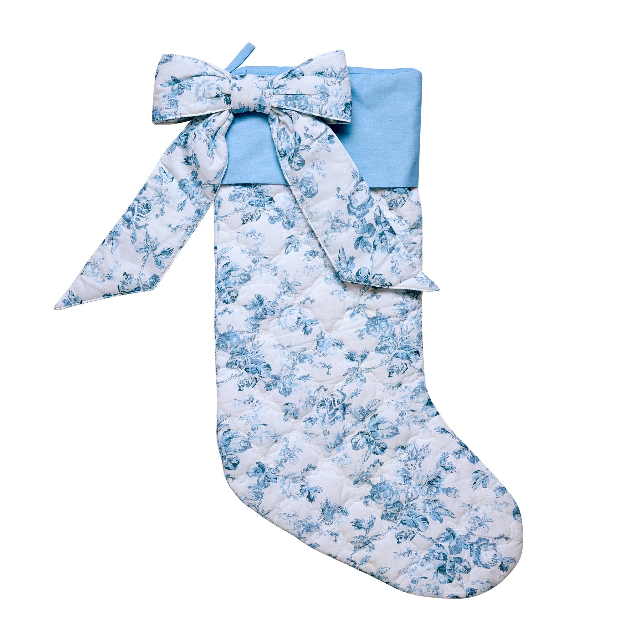 Quilted Maisie Bow Christmas Stocking, 15x25 inch, front view