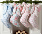 Quilted Marcella Bow Christmas Stocking shown alongside other designs in the same collection, 15x25 inch