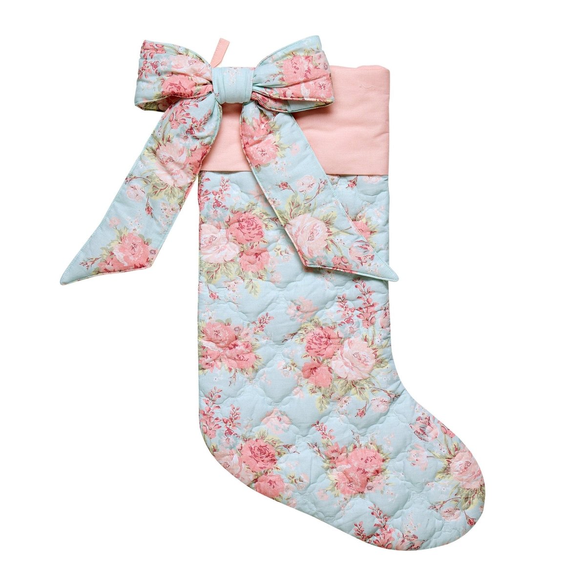 Quilted Michaela Bow Christmas Stocking, 15x25 inch, front view