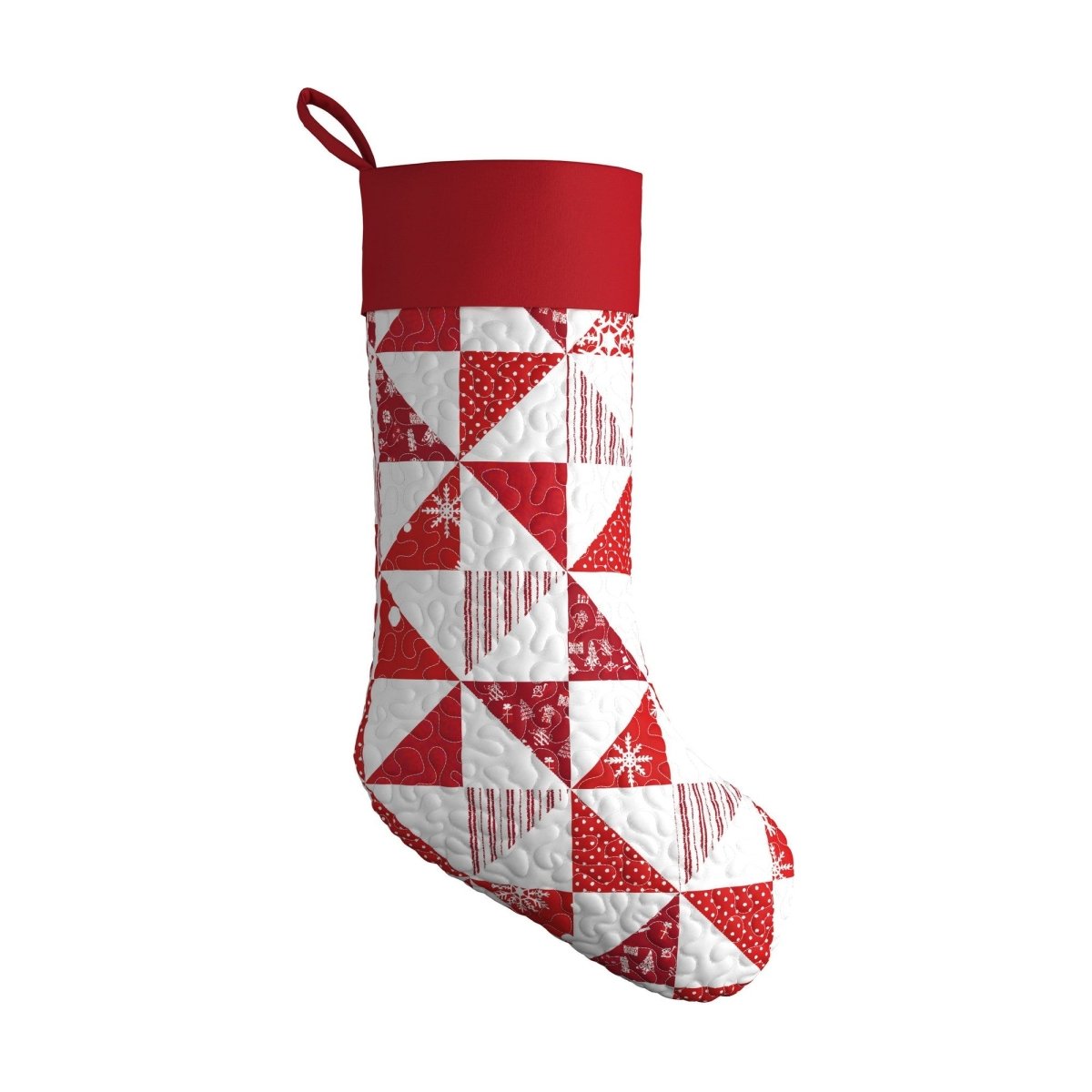 Quilted Triangles Christmas Stocking, 12x20 inch, front view