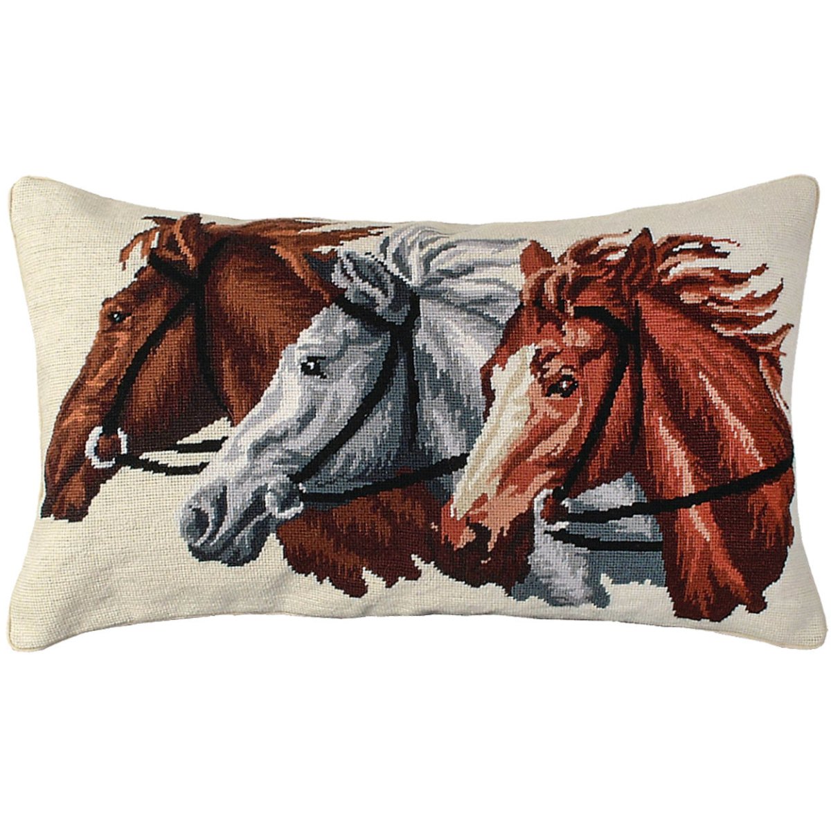 Racing Horses Ranch needlepoint throw pillow with artisan decorative design