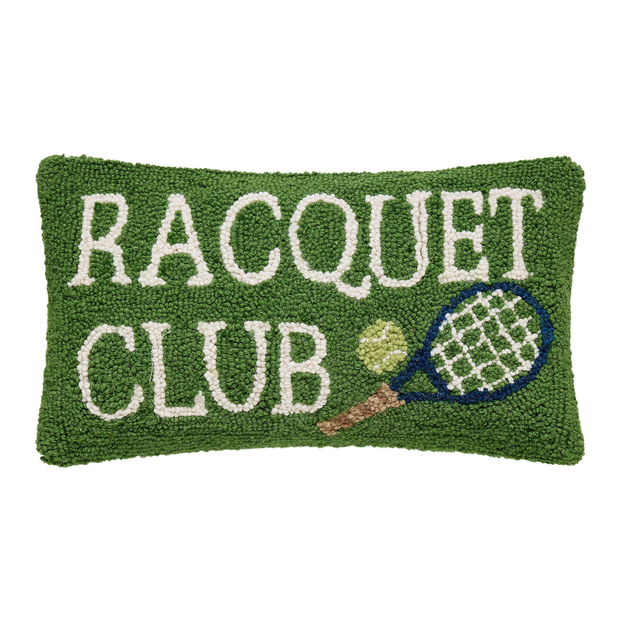 Racquet Club Hooked Wool Throw Pillow, 9x16 inch, front view