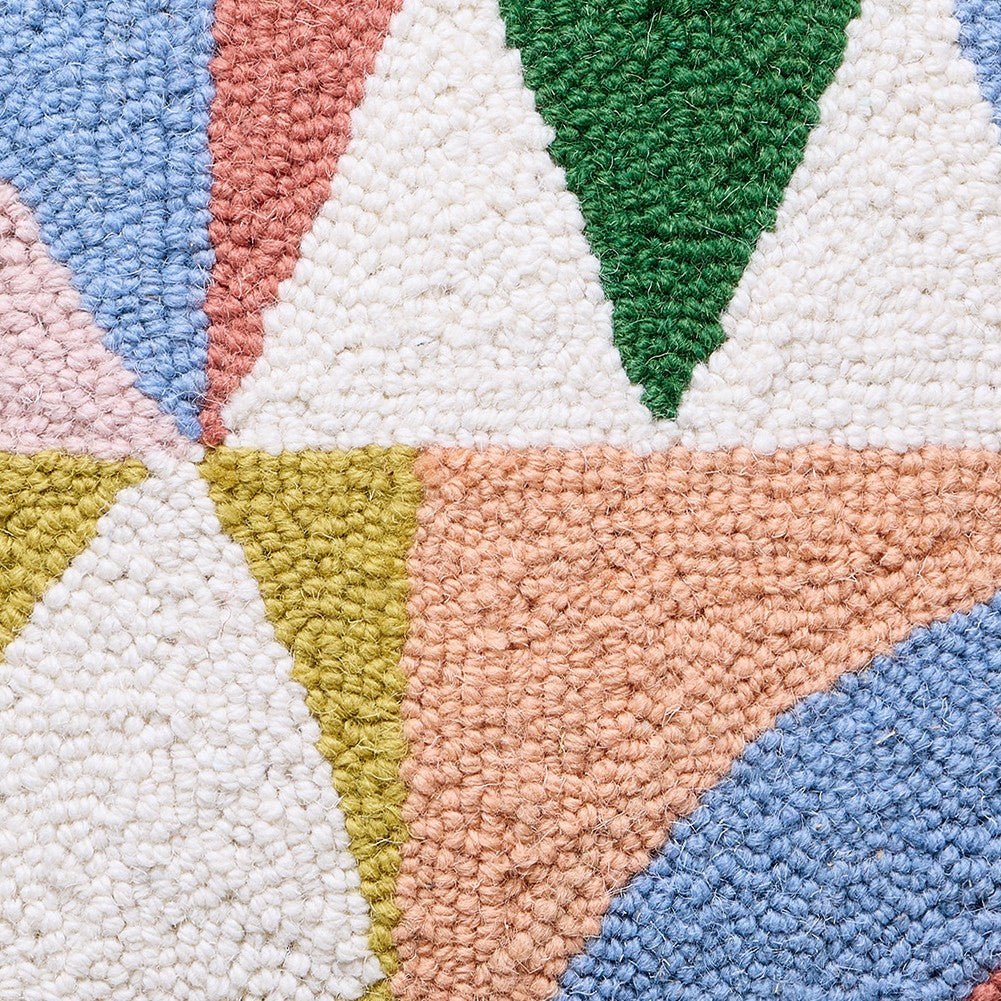 Rainbow Collage Hooked Wool Throw Pillow, close-up detail