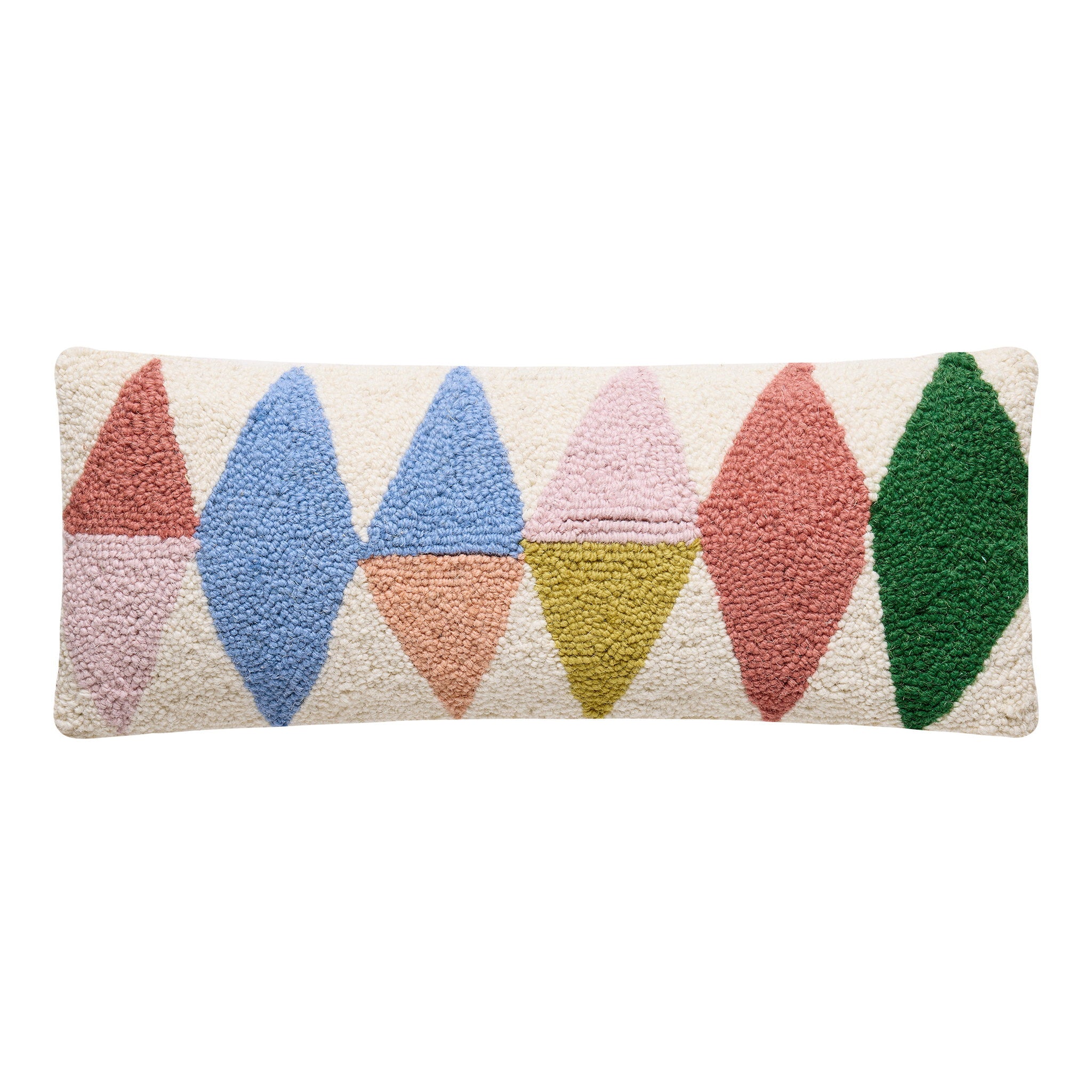 Rainbow Triangles Hooked Wool Throw Pillow, 8x20 inch, front view