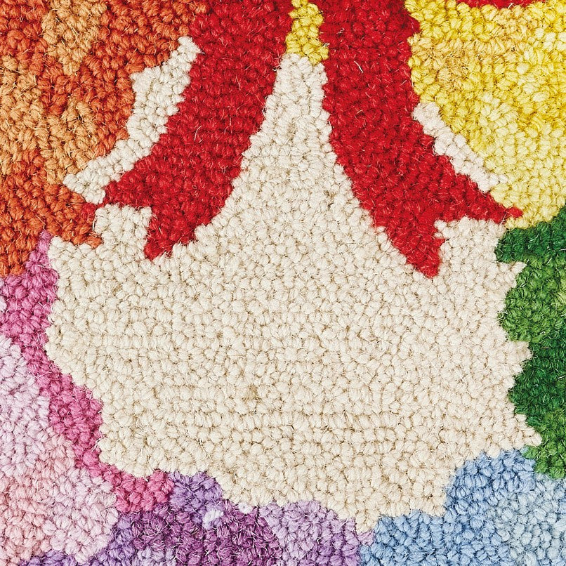 Rainbow Wreath Hooked Wool Christmas Throw Pillow, close-up detail