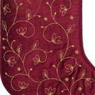 Red All Over Foliage Embroidered Christmas Stocking, close-up detail