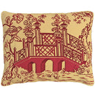 Red Bridge Chinoiserie Chic needlepoint throw pillow with artisan decorative design