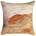 Red Crab And Sea needlepoint throw pillow with nautical coastal motifs