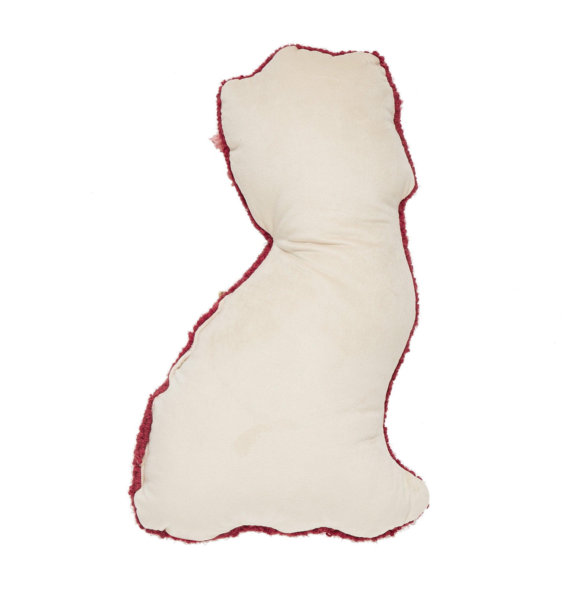 Reverse side of the Red Dog with Tassel Chain Hooked Wool Christmas Throw Pillow, 12x18 inch