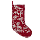 Red Folk Branch Embroidered Christmas Stocking, 11x20 inch, front view