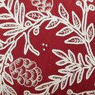 Red Folk Branch Embroidered Christmas Throw Pillow, close-up detail