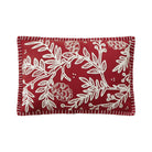 Red Folk Branch Embroidered Christmas Throw Pillow, 12x18 inch, front view