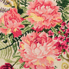 Hand-stitched wool detail of Red Green Flowers Bouquet needlepoint pillow showing intricate weave pattern and texture