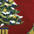 Red Ground Decorated Christmas Tree Hooked Wool Throw Pillow, close-up detail