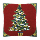 Red Ground Decorated Christmas Tree Hooked Wool Throw Pillow, 18x18 inch, front view
