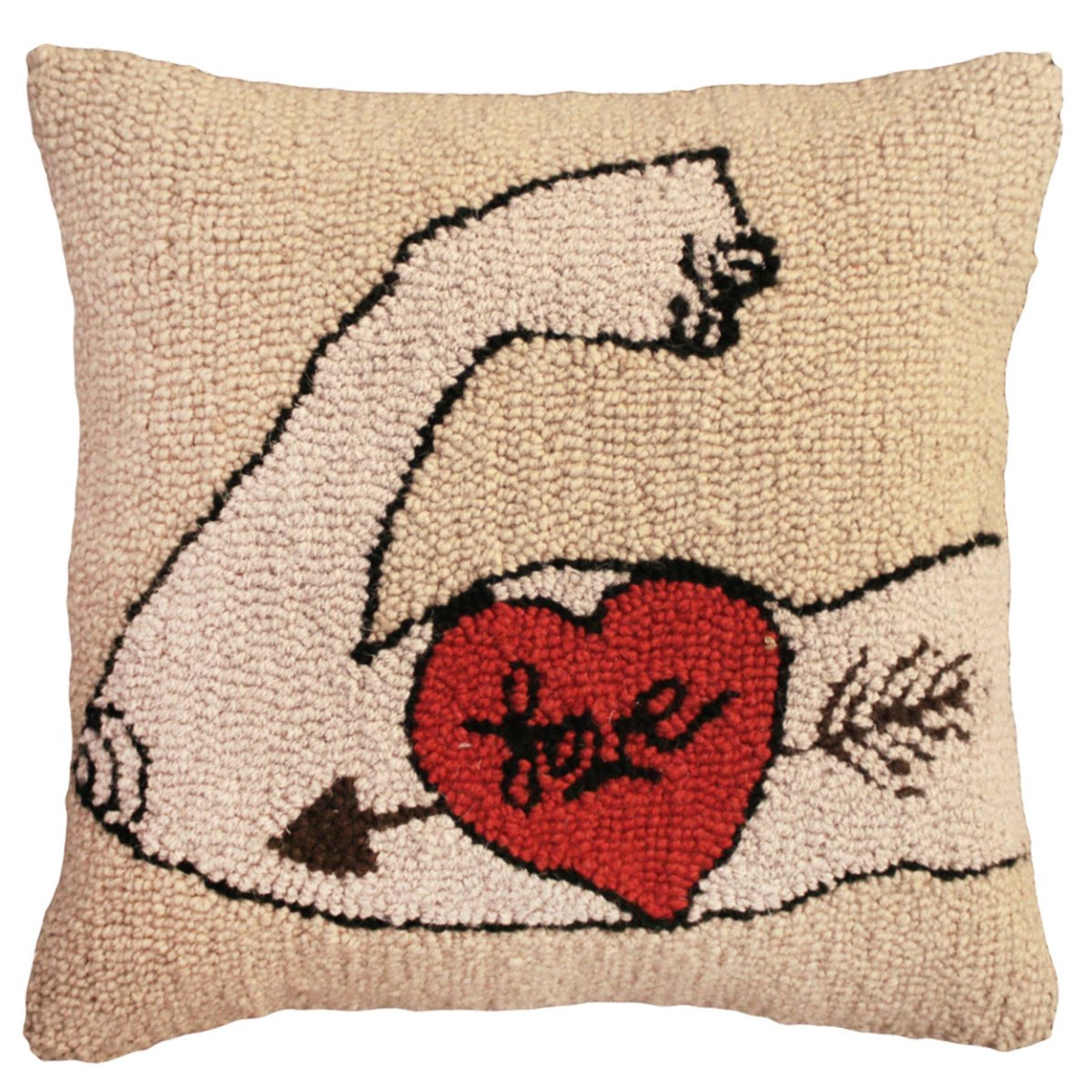 Red Heart Love Tattoo needlepoint throw pillow with artisan decorative design
