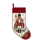 Red Holly Nutcracker Embroidered Needlepoint Christmas Stocking, 11x18 inch, front view