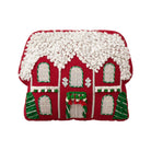 Red House Applique with Poms Embroidered Christmas Throw Pillow, 12x16 inch, front view