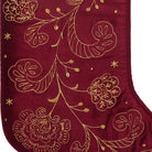 Red Jacobean Foliage Embroidered Christmas Stocking, close-up detail