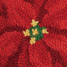 Red on Black Poinsettia Hooked Wool Christmas Throw Pillow, close-up detail