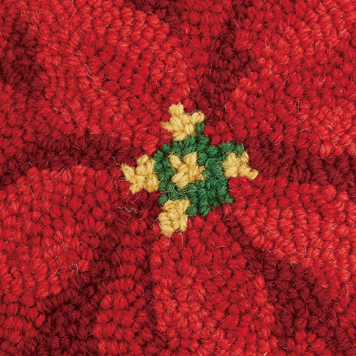 Red on Black Poinsettia Hooked Wool Christmas Throw Pillow, close-up detail