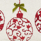 Red Ornaments with Real Bow Hooked Wool Christmas Throw Pillow, close-up detail