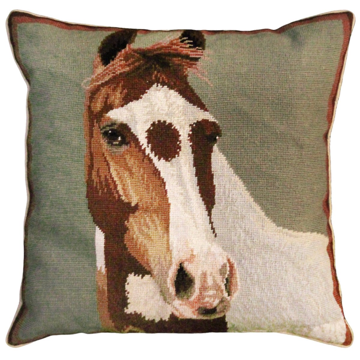 Red Paint Equestrian Horse needlepoint throw pillow with artisan decorative design