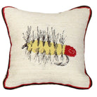 Red Palmer Fly Fishing needlepoint throw pillow with aquatic fishing design