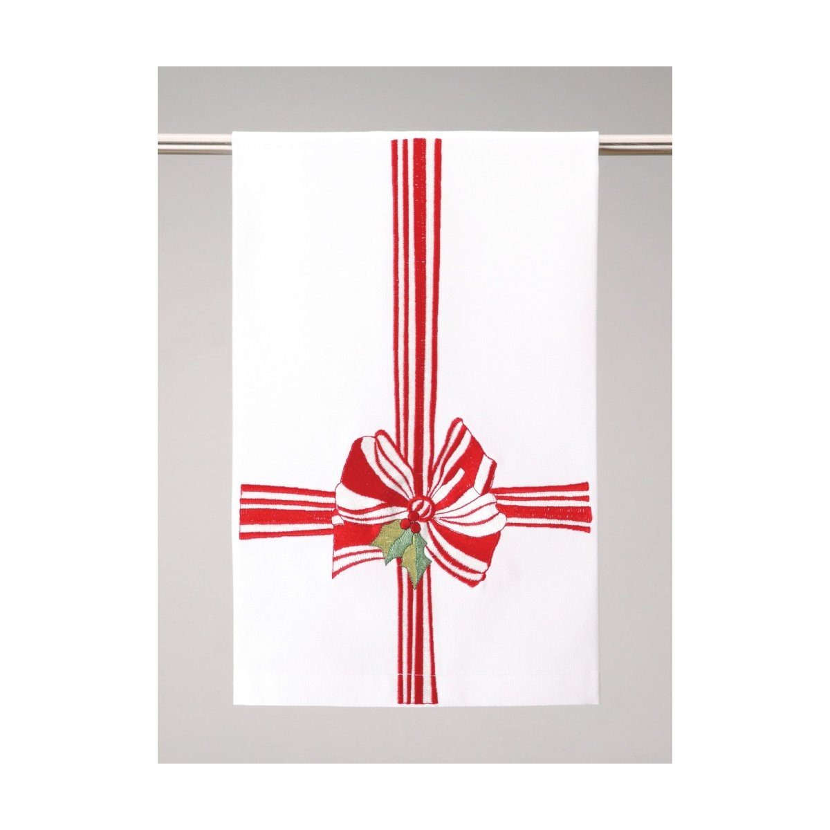Red Ribbon Christmas Kitchen Towel, 16x25 inch, front view