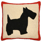 Red Scottish Terrier hooked wool throw pillow with artisan decorative design