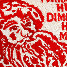 Closeup of Red Twinkle Santa Wool Hooked Holiday needlepoint throw pillow highlighting hand-stitched wool craftsmanship and fabric detail