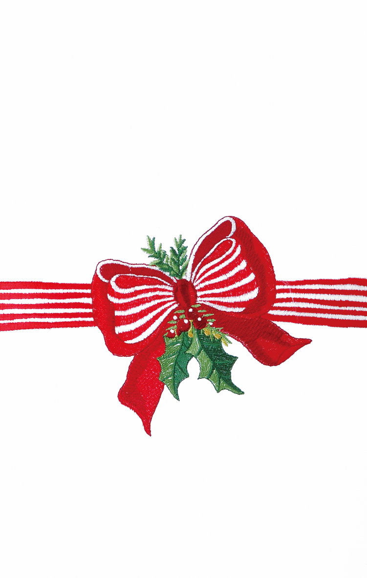 Red/White Ribbon Christmas Kitchen Towel, 18x25 inch, front view