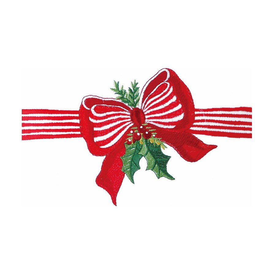 Red/White Ribbon Christmas Kitchen Towel, 18x25 inch, front view