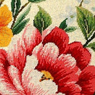Red Yellow Botanical pillow fabric closeup showing hand-embroidered needlepoint wool texture and color detail