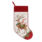 Reindeer with Wreath Embroidered Needlepoint Christmas Stocking, 11x18 inch, front view
