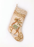 Reindeer Wool Needlepoint Christmas Stocking, 11x18 inch, front view