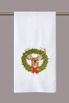 Reindeer Wreath Embroidered Christmas Guest Towel, 14x22 inch, front view