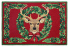 Reindeer Wreath Hooked Wool Christmas Rug, 2x3 feet, front view