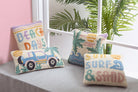 Retro Jeep Hooked Wool Throw Pillow shown alongside other designs in the same collection, 9x16 inch