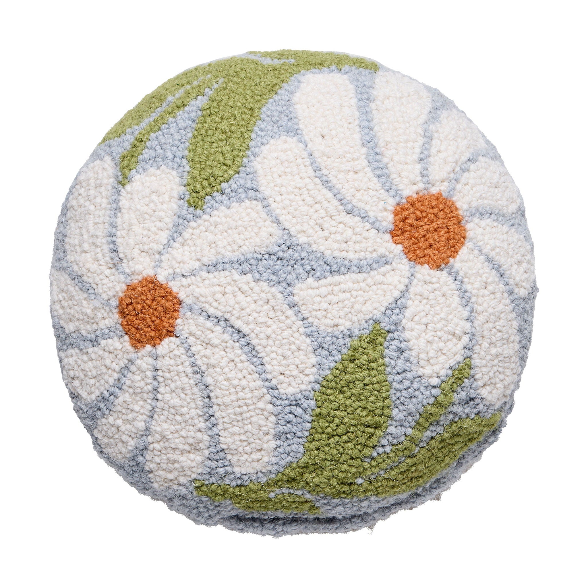 Retro Round Floral Hooked Wool Throw Pillow, 12x12 inch, front view
